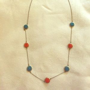 Blue and orange stone long necklace